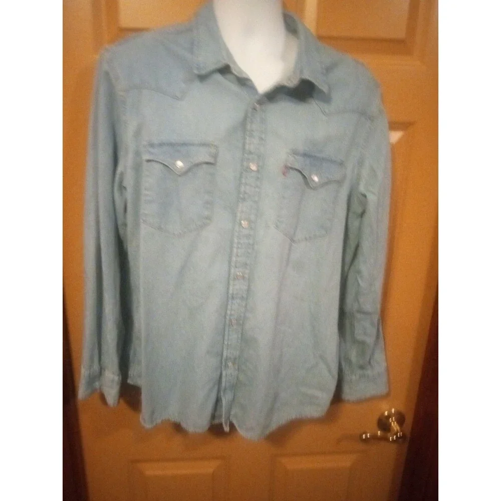 Levi Denim Shirt Pearl Snap Size X-Large